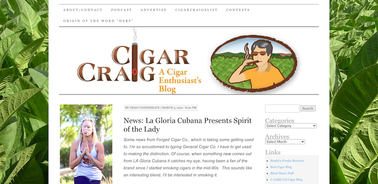Cigar Craig website screenshot